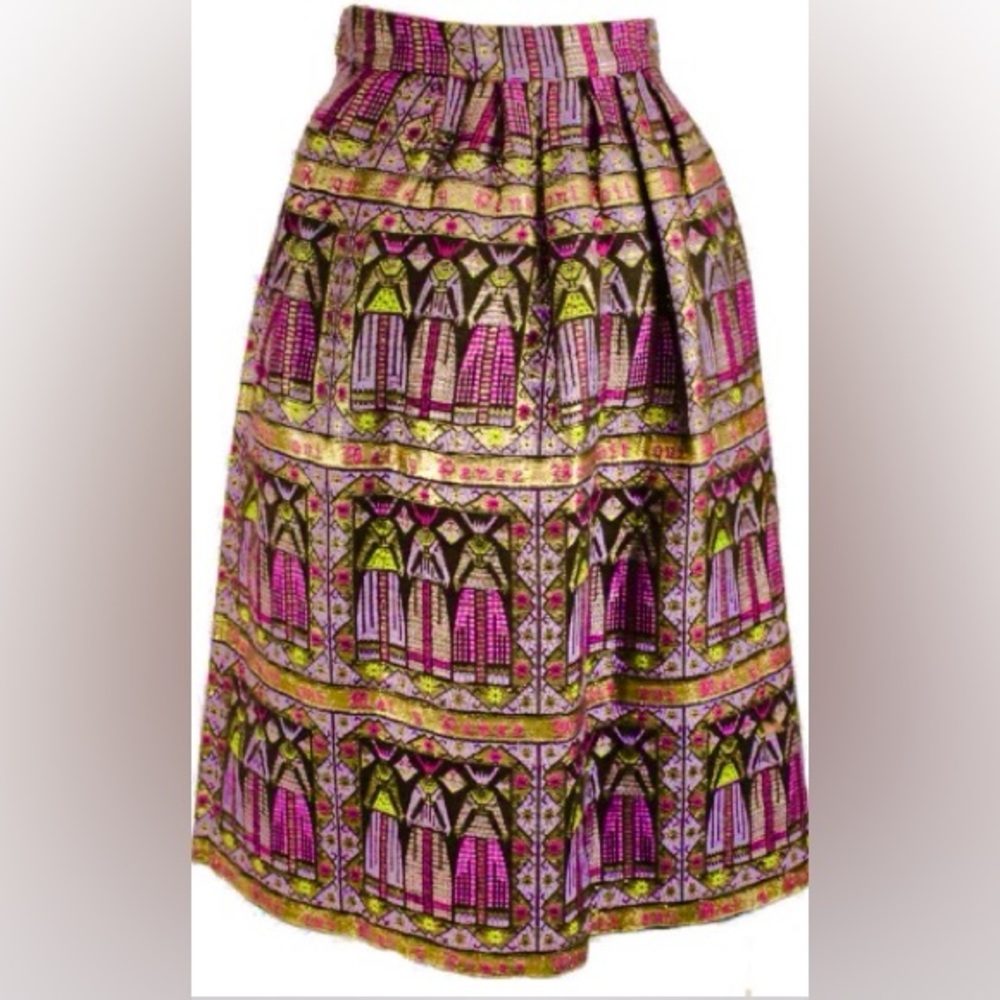 Odile Belgium Luxembourg Skirt Jacquard Metallic 1960s MCM Midi XS Embroidered